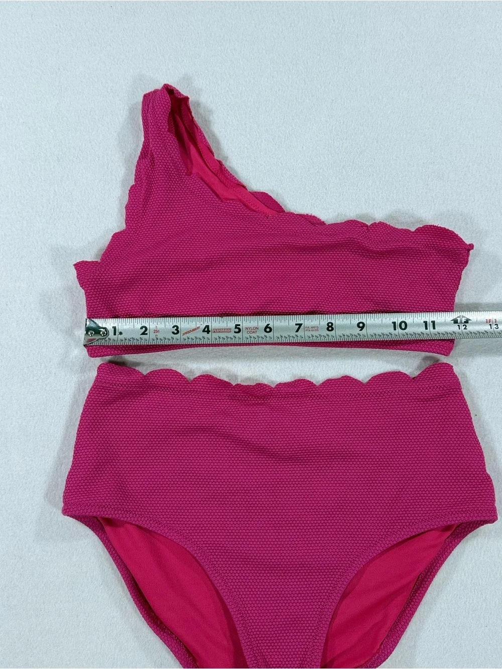Old Navy Girls' Hot Pink Scalloped One Shoulder High Waist Bikini Set L 10-12